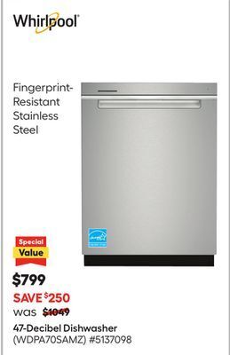 Lowe's Whirlpool 47-decibel dishwasher offer