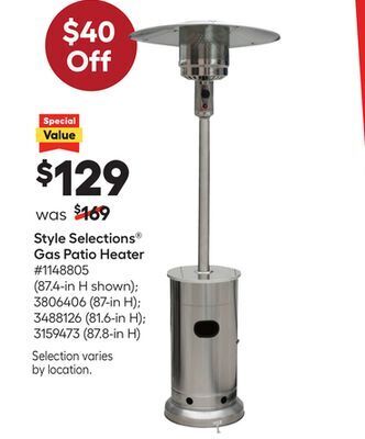 Lowe's Style selections® gas patio heater offer