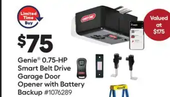 Lowe's Genie® 0.75-hp smart belt drive garage door opener with battery backup offer