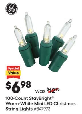 Lowe's 100-count staybright® warm-white mini led christmas string lights offer