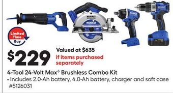 Lowe's 4-tool 24-volt max c brushless combo kit offer
