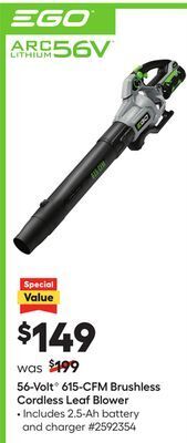Lowe's 56-volt g 615-cfm brushless cordless leaf blower offer