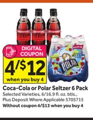 Stop&Shop Coca-cola or polar seltzer 6 pack offer