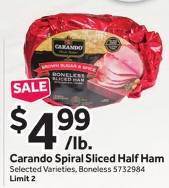 Stop&Shop Carando spiral sliced half ham offer