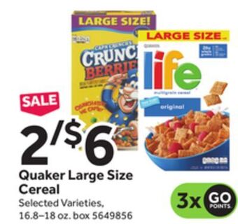 Stop&Shop Quaker large size cereal offer