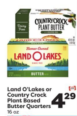 Weis Markets Land o'lakes or country crock plant based butter quarters offer