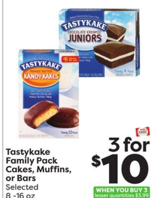Weis Markets Tastykake family pack cakes, muffins, or bars offer