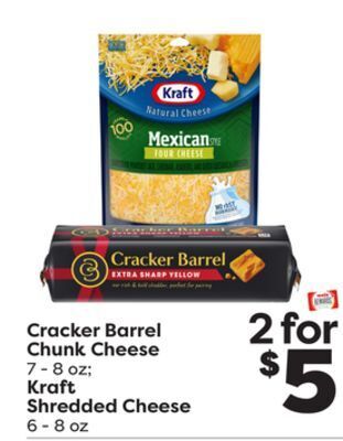 Weis Markets Cracker barrel chunk cheese 7-8 oz kraft shredded cheese 6-8 oz offer