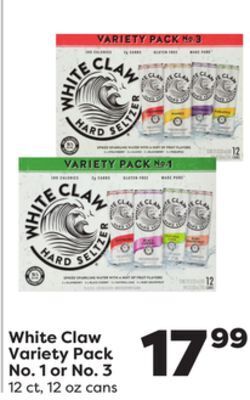 Weis Markets White claw variety pack no. 1 or no. 3 offer