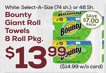 DeCicco & Sons Bounty giant roll towels 8 roll pkg offer