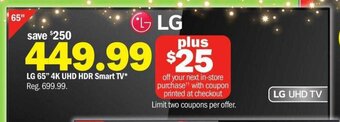Meijer LG 65" 4K UHD HDR Smart TV offer