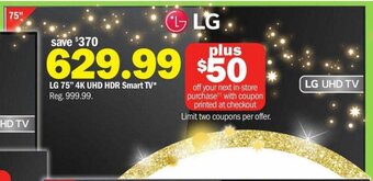 Meijer LG 75" 4K UHD HDR Smart TV offer