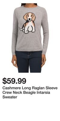 TJ Maxx Cashmere long raglan sleeve crew neck beagle intarsia sweater offer