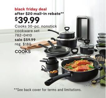 JC Penney Cooks 30-pc. nonstick cookware set offer