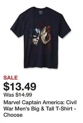 Kmart Marvel captain america: civil war men's big & tall t-shirt - choose offer