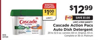 ShopRite Action pacs auto dish detergent offer