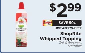 ShopRite Whipped topping offer