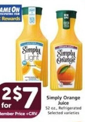 Vons Simply Orange Juice offer