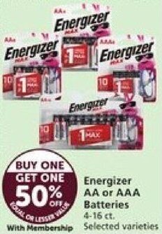 Vons Energizer AA or AAA Batteries offer