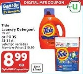 Vons Tide Laundry Detergent or Pods offer
