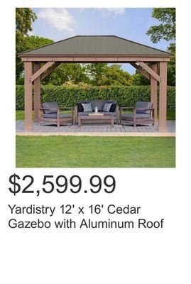 Costco Yardistry 12' x 16' cedar gazebo with aluminum roof offer