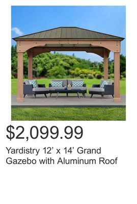 Costco Yardistry 12' x 14' grand gazebo with aluminum roof offer
