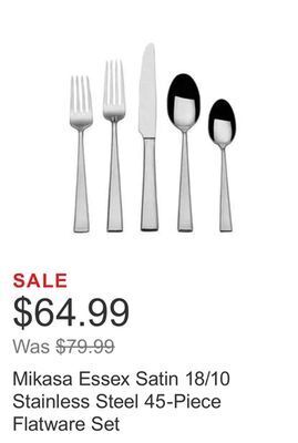 Costco Mikasa essex satin 18/10 stainless steel 45-piece flatware set offer