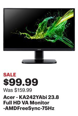 Best Buy Acer - ka242yabi 23.8 full hd va monitor -amdfreesync-75hz refresh rate, 1ms vrb (hdmi port 1.4 & vga port) offer