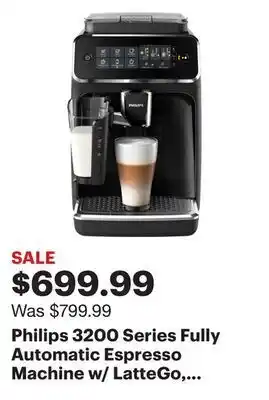 Best Buy Philips 3200 series fully automatic espresso machine w/ lattego, black - black offer