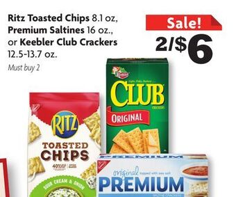 Family Dollar Ritz toasted chips 8.1 oz, premium saltines 16 oz., or keebler club crackers 12.5-13.7 oz. offer