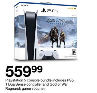 Target Playstation 5 console bundle includes ps5, 1 dualsense controller and god of war ragnarok game voucher offer