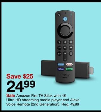 Target Amazon fire tv stick with 4k ultra hd streaming media player and alexa voice remote (2nd generation) offer