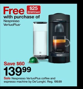 Target Nespresso vertuoplus coffee and espresso machine by de'longhi offer