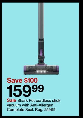 Target Shark pet cordless stick vacuum with anti - allergen complete seal offer