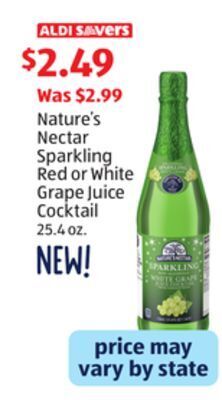 Aldi Nature's nectar sparkling red or white grape juice cocktail offer