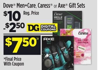 Dollar General Dove® men + care, caress® or axe® gift sets offer