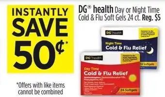 Dollar General Dg® health day or night time cold & flu soft gels offer