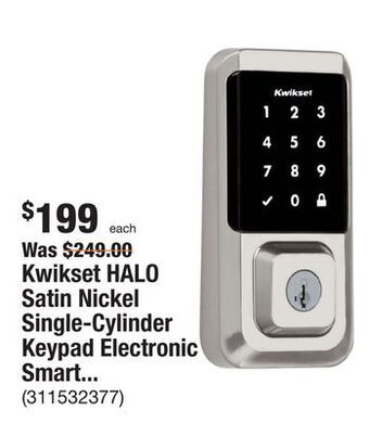 The Home Depot Kwikset halo satin nickel single-cylinder keypad electronic smart lock deadbolt featuring smartkey, touchscreen and wi-fi offer