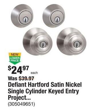 The Home Depot Defiant hartford satin nickel single cylinder keyed entry project pack offer