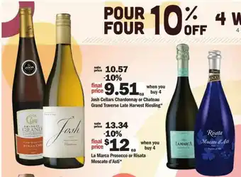Meijer Josh Cellars Chardonnay Or Chateau Grand Traverse Late Harvest Riesling, La Marca Prosecco Or Risata Moscato D'asti offer