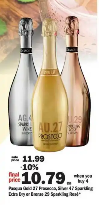 Meijer Pasqua Gold 27 Prosecco, Silver 47 Sparkling Extra Dry Or Bronze 29 Sparkling Rosé offer