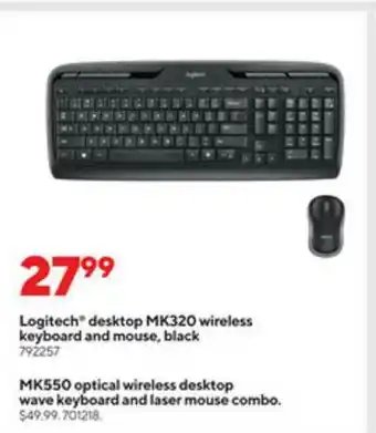 Staples Logitech® Desktop MK320 Wireless Keyboard And Mouse, Black Or MK550 Optical Wireless Desktop Wave Keyboard And Laser Mouse Co offer