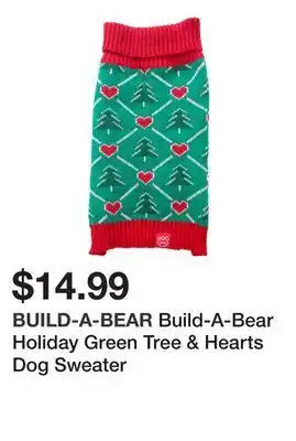 Petsmart Build-a-bear holiday green tree & hearts dog sweater offer