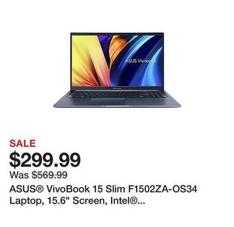 Office Depot Asus® vivobook 15 slim f1502za-os34 laptop, 15.6" screen, intel® core™ i3, 8gb memory, 256gb solid state drive, wi-fi 6, wind offer