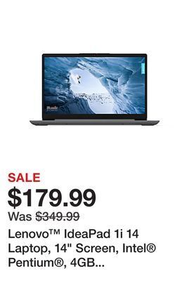 Office Depot Lenovo™ ideapad 1i 14 laptop, 14" screen, intel® pentium®, 4gb memory, 128gb emmc storage, wi-fi 6, windows® 11, 82lv003wus offer
