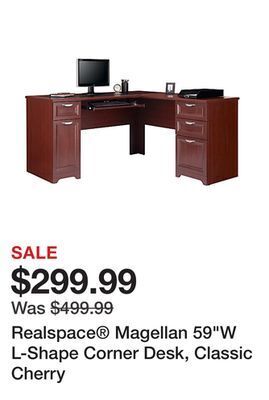 Office Depot Realspace® magellan 59"w l-shape corner desk, classic cherry offer