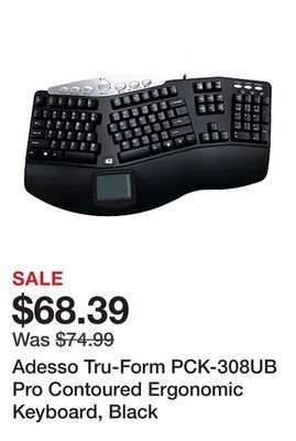 Office Depot Adesso tru-form pck-308ub pro contoured ergonomic keyboard, black offer