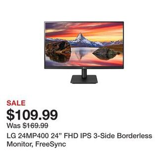Office Depot Lg 24mp400 24" fhd ips 3-side borderless monitor, freesync offer