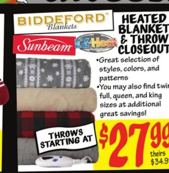Ollie's Heated blanket & throw closeout offer