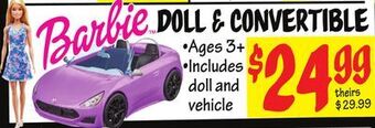 Ollie's Barbie doll & convertible offer